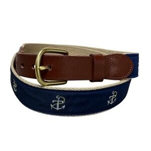 Leather Man Limited Mens Anchor Nautical Surcingle Belt Brown Leather Navy 42